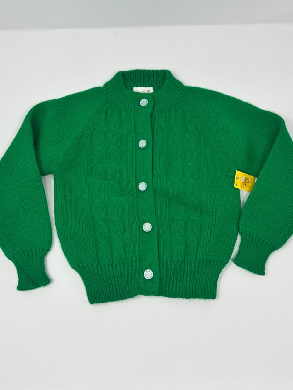 NWT Vintage Kmart Sunflower Girl's Green Cardigan Sweater 100% Acrylic, Size: 2T